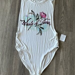 NWT Urban Outfitters “Waste of Time” Bodysuit – Size M, White, $39 Retail